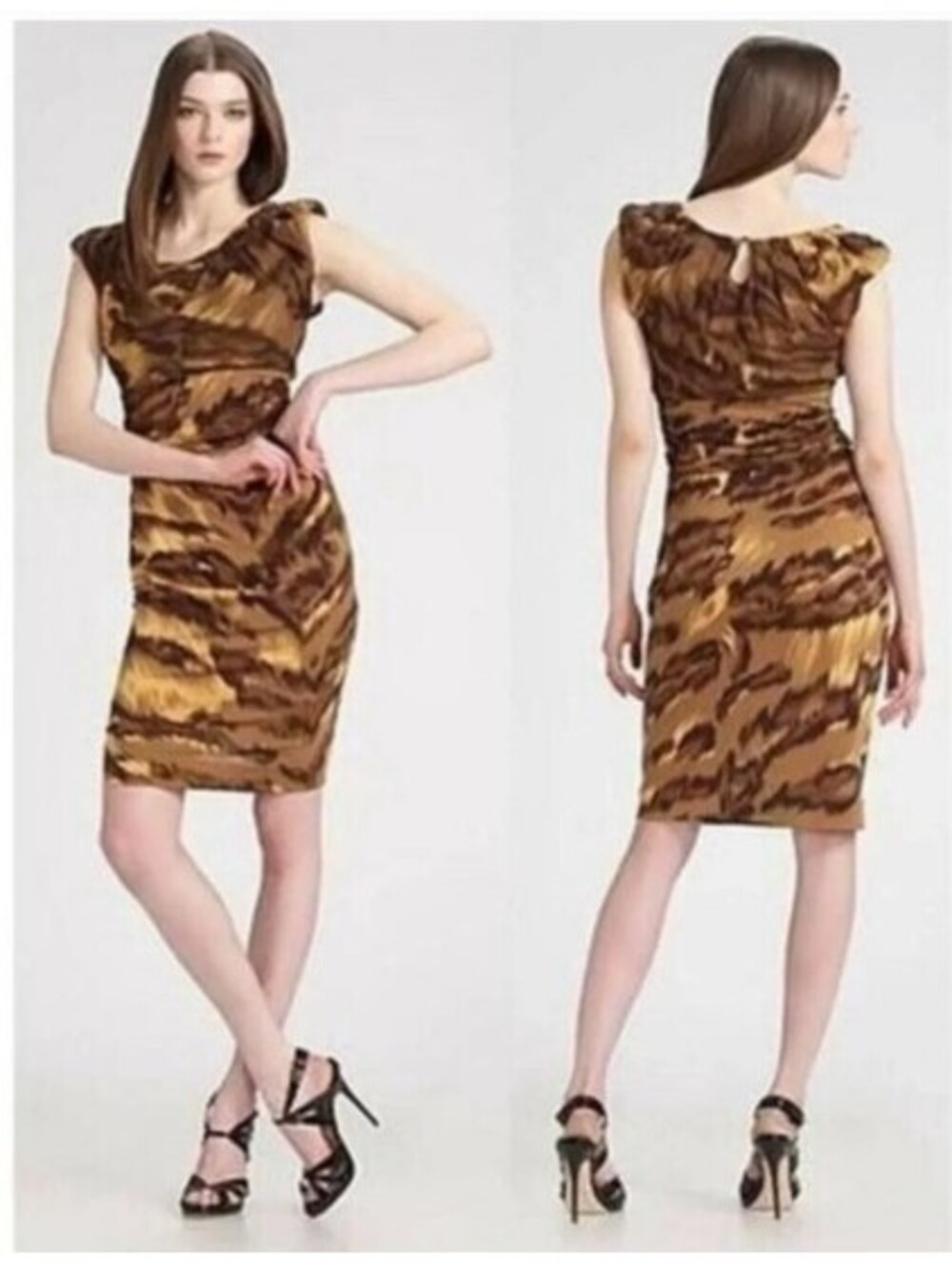 DVF Diane Von Furstenberg Jamila Brown & Gold Dress Palace Tiger Print Sz 10